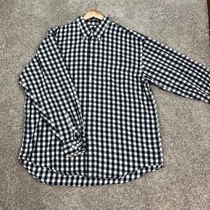 Gap Button Down Shirt Mens XL Navy Blue Gingham Check Long Sleeve Pocket Twill